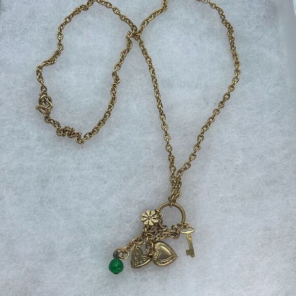 Vintage Jewelry - Vintage gold colored charm dangle necklace.